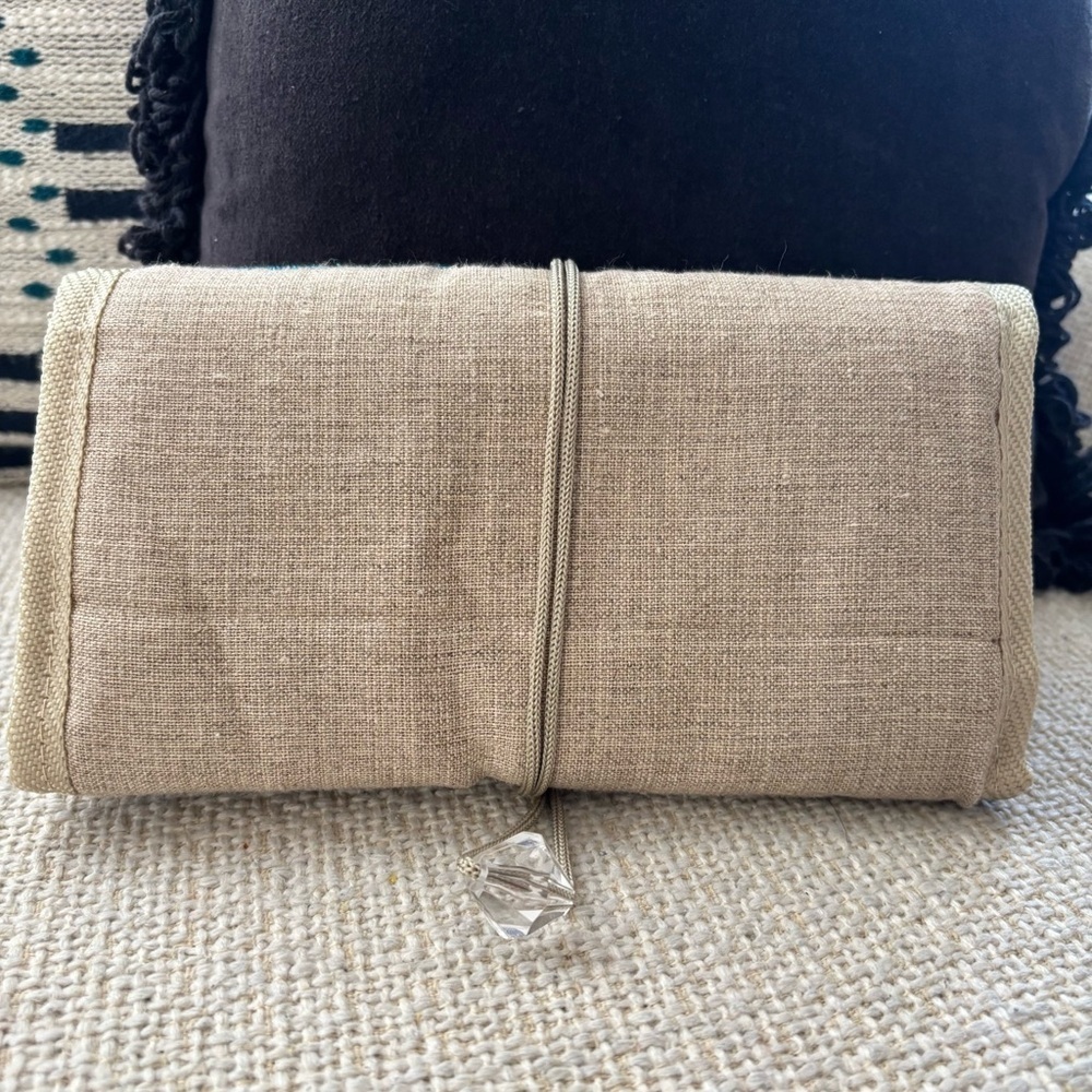Embroidered Multipurpose Clutch Bag - Blue and Tan - Picture 12 of 15